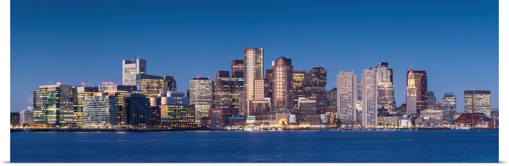 USA, New England, Massachusetts, Boston, city skyline from Boston Harbor.