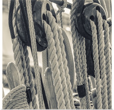 USA, New England, Massachusetts, Cape Ann, Gloucester, Sail Ropes And Rigging