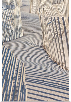 USA, New England, Massachusetts, Nantucket Island, Madaket Beach, Sand Fence And Shadows