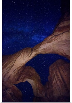 Utah, Moab, Arches National Park, Double Arch and Milky Way