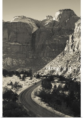 Utah, Virgin, traffic on the Zion-Mt. Carmel Highway, winter