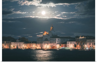 Venice, Italy, Santa Maria Della Presentazione Church And Giudecca Skyline At Night
