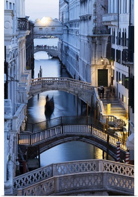 Venice, Veneto, Italy, Bridges over a canal with Bridge of Sights in the background