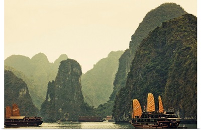 Vietnam, Halong Bay and Tourist Junk Boat