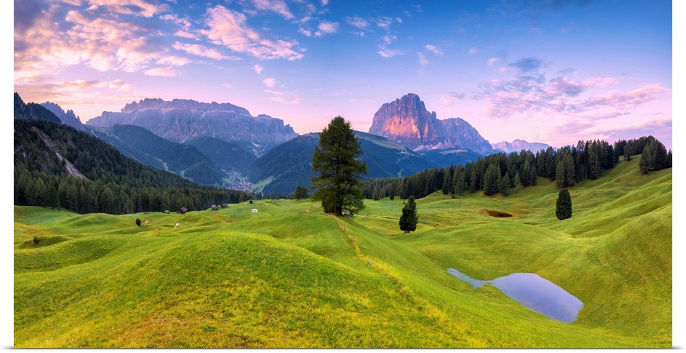 Panoramic View Of Daunei Pasture After The Rain, Daunei, Selva Val Gardena, Gardena Valley, South Tyrol, Dolomites, Italy,...