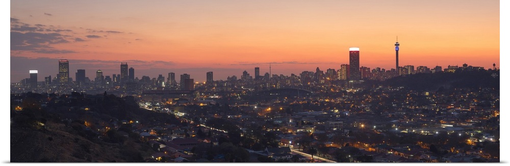 View of skyline at sunset, Johannesburg, Gauteng, South Africa