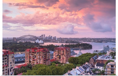 View Of Sydney Harbour Bridge And Sydney Harbour At Sunset, Sydney, Australia