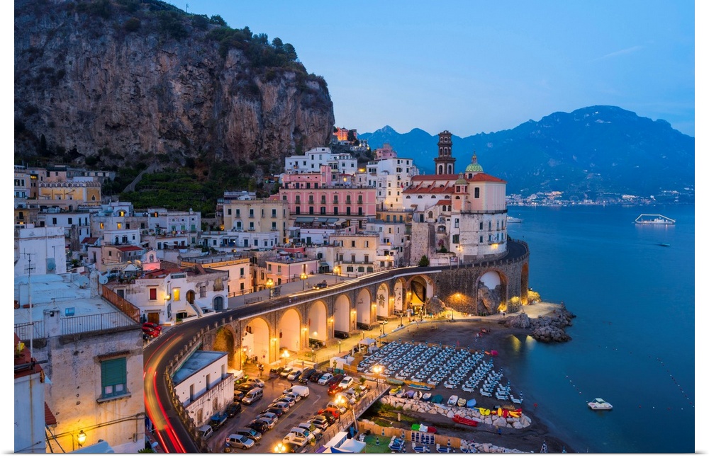Atrani, Amalfi Coast, Salerno Province, Campania, Italy-View Of The Small Village Of Atrani During The Blue Hour