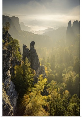 View Of The Zitronenkopf Rocks In The Elbe Sandstone Mountains, Saxony, Germany