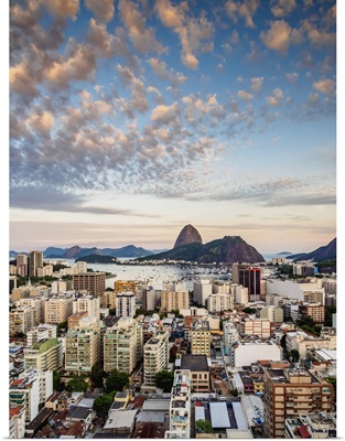 View over Botafogo towards the Sugarloaf Mountain at sunset, Brazil