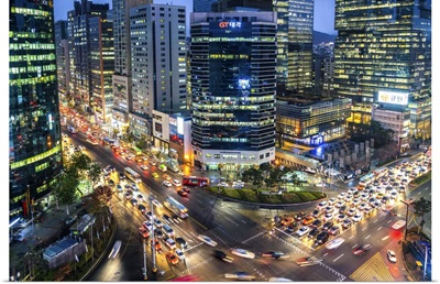 View over busy Gangnam at dusk, Gangnam District, Seoul, South Korea