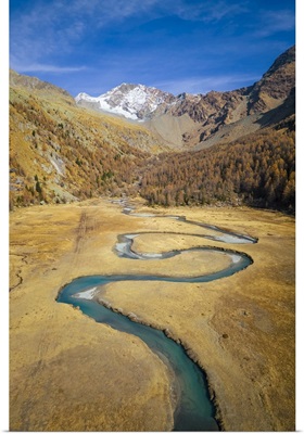 Winding Duino River In Preda Rossa Valley, Val Masino, Sondrio Province, Lombardy, Italy