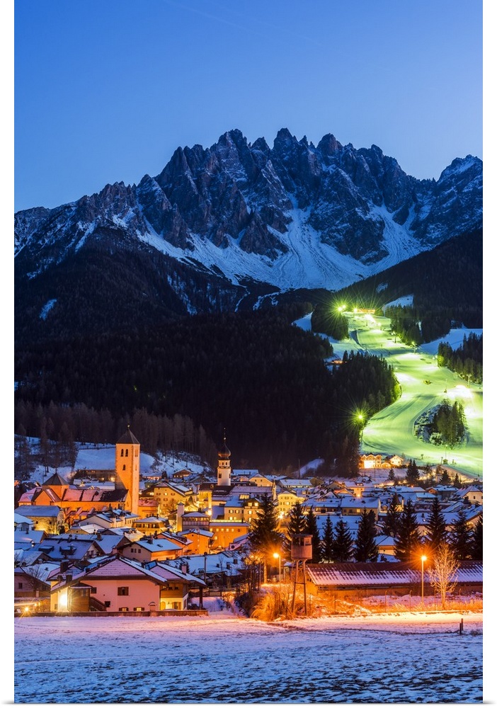 Winter view at dusk over Innichen - San Candido, Alto Adige - South Tyrol, Italy