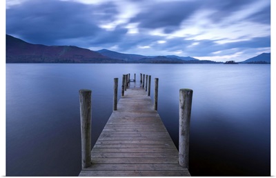 Wooden jetty on Derwent Water in the Lake District, Cumbria, England
