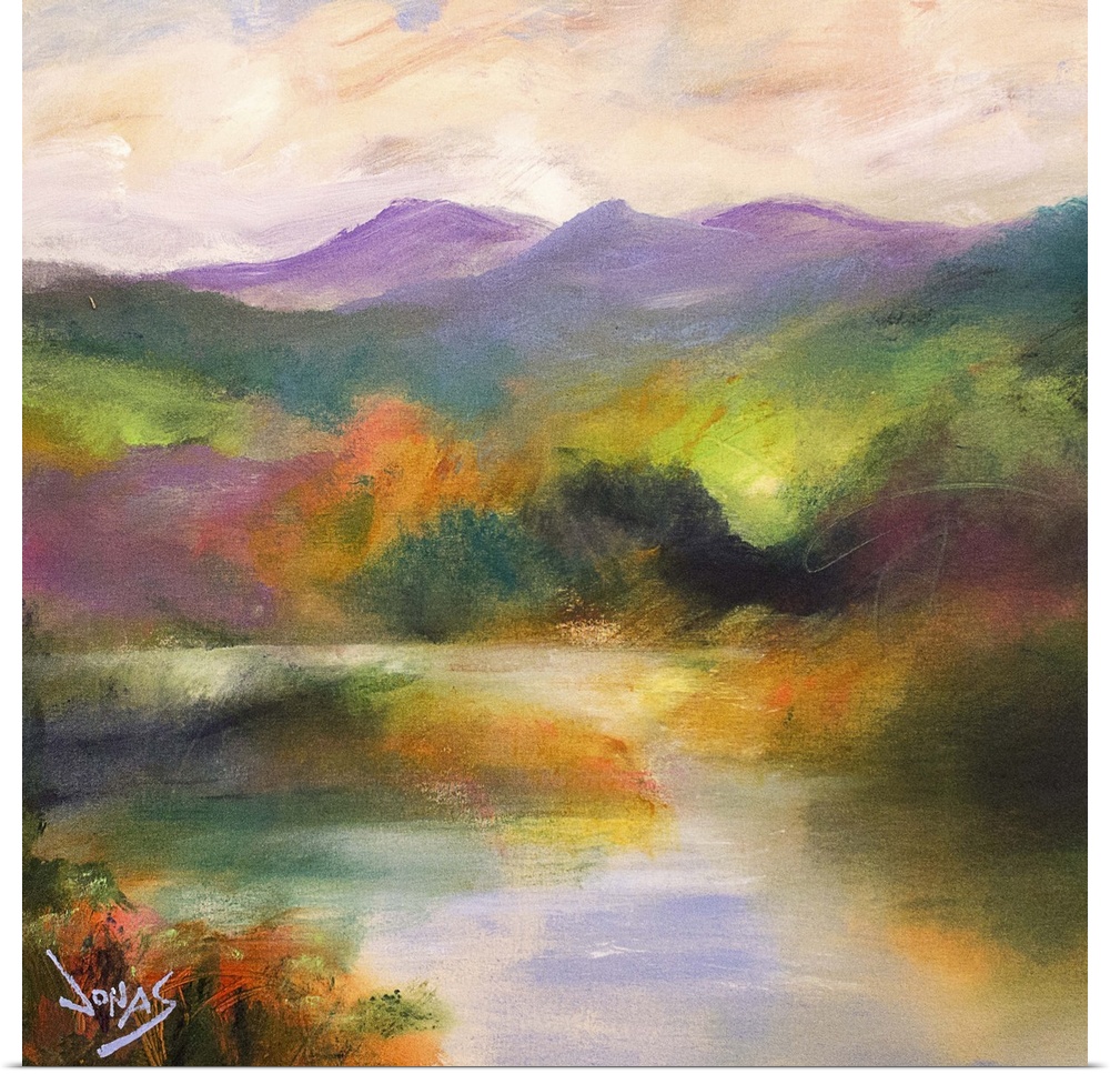 Contemporary landscape painting ranging a gamut of color.