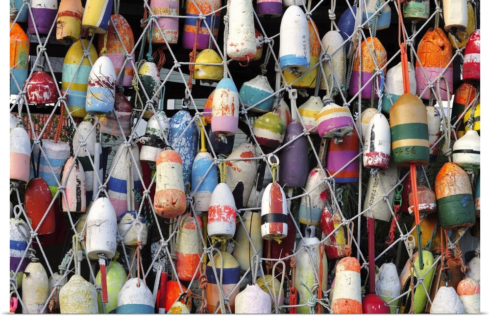 Lots of colorful buoys in Apalachicola, Florida