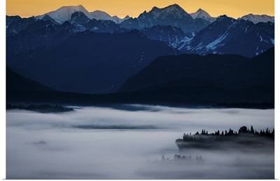 Mist Fills the Valley at Sunrise; Denali National Park, Denali, Alaska