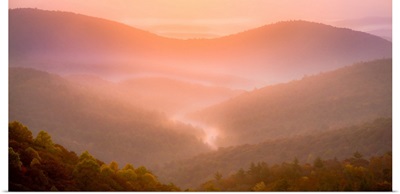Panoramic of Mist Filling the Valley in Autumn; Chattahoochee Na