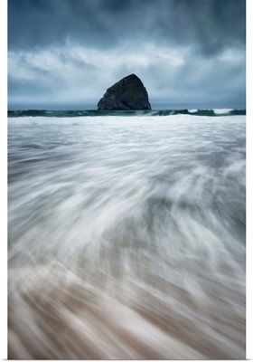Streaking Tide Rushing In and Haystack Rock, Pacific City
