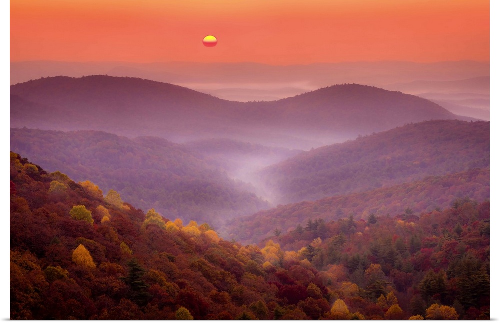 Sun Rises Over the Chattahoochee National Forest in Autumn; GA