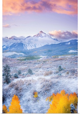 Sunrise and Clouds Light Up at Sunrise with Fall Color, Mount Sneffels, CO