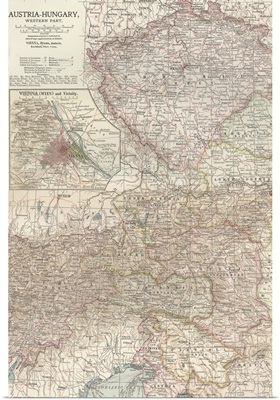 Austria-Hungary, Western Part - Vintage Map