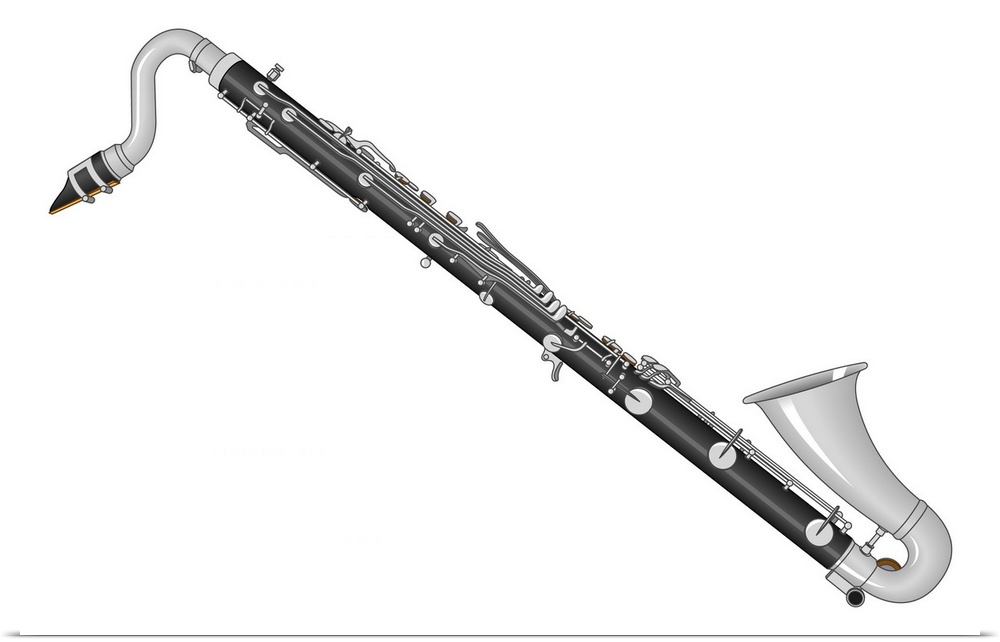 Educational illustration of a bass clarinet.