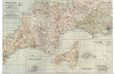 England and Channel Islands - Vintage Map