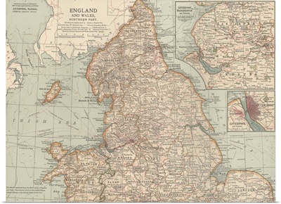 England and Wales, Northern Part - Vintage Map