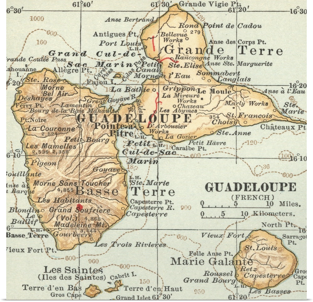 Guadaloupe - Vintage Map