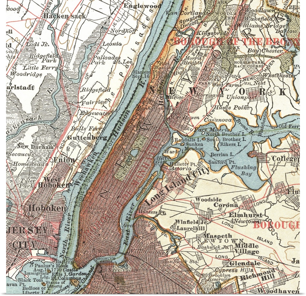 Hudson River and New York - Vintage Map