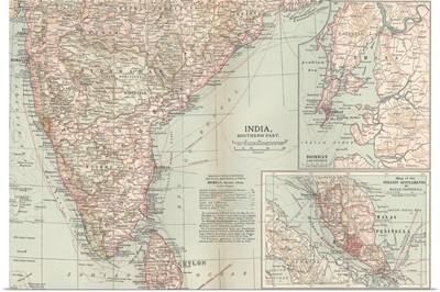 India, Southern Part - Vintage Map