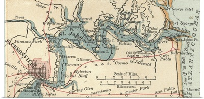 Jacksonville and St. John's River - Vintage Map