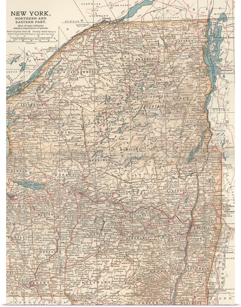 New York, Northern and Eastern Part - Vintage Map