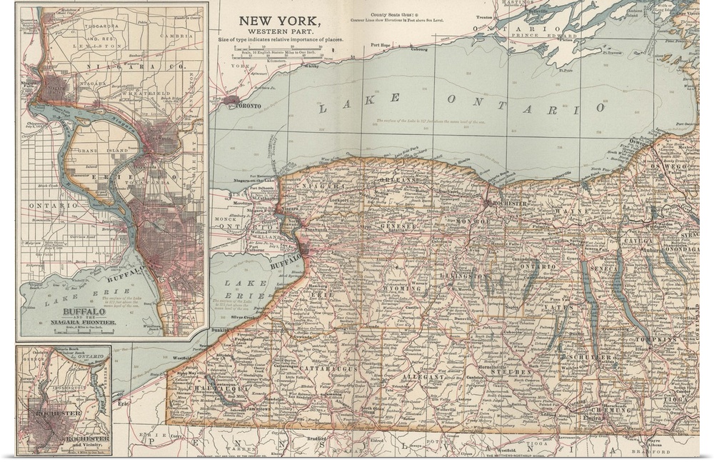 New York, Western Part - Vintage Map