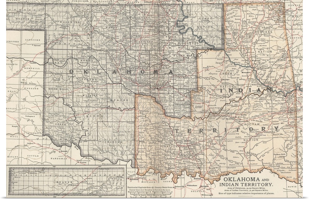 Oklahoma and Indian Territory  - Vintage Map