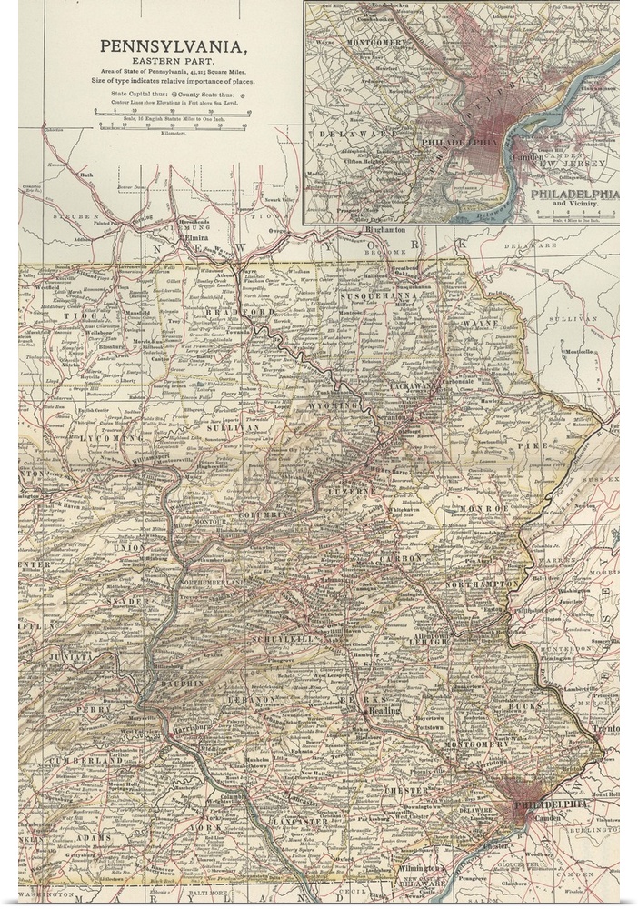 Pennsylvania, Eastern Part - Vintage Map