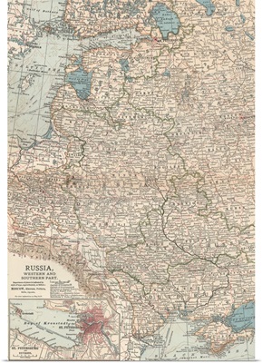 Russia, Western and Southern Part - Vintage Map
