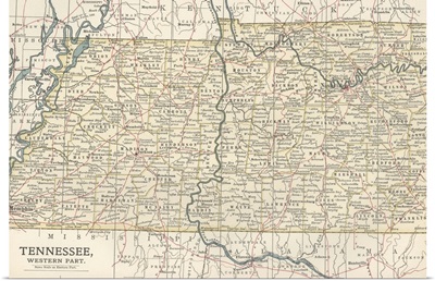 Tennessee, Western Part - Vintage Map