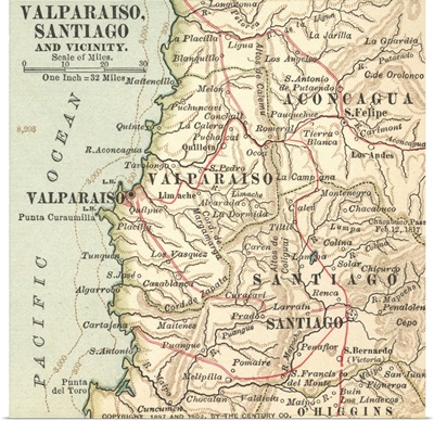 Valparaiso, Santiago, and Vicinity - Vintage Map