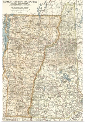 Vermont and New Hampshire - Vintage Map