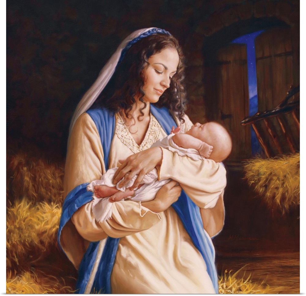 Religious  painting of a woman holding a baby.
