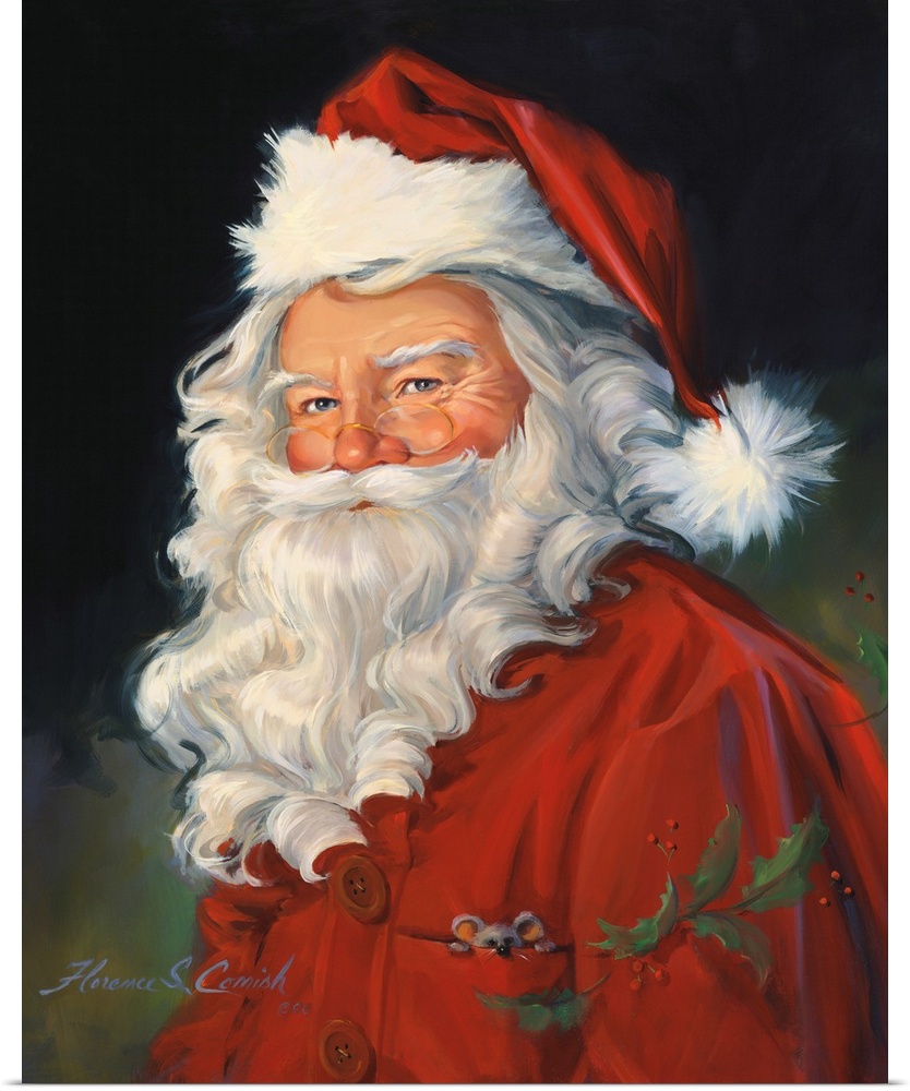 Portrait of Santa Claus with a dark background.