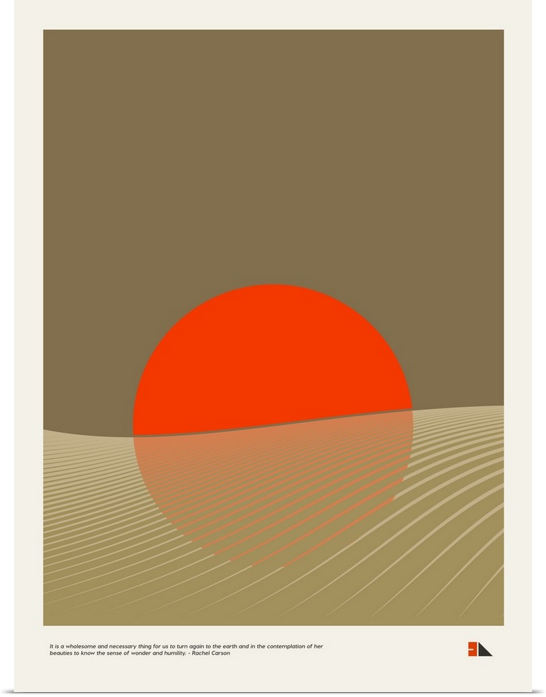 Modern graphic poster representing a desert landscape with the quote "It is a wholesome and necessary thing for us to turn...