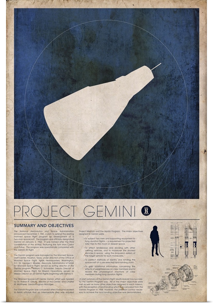 This graphic illustration is a retro style diagram with information regarding an early space craft available on a vertical...