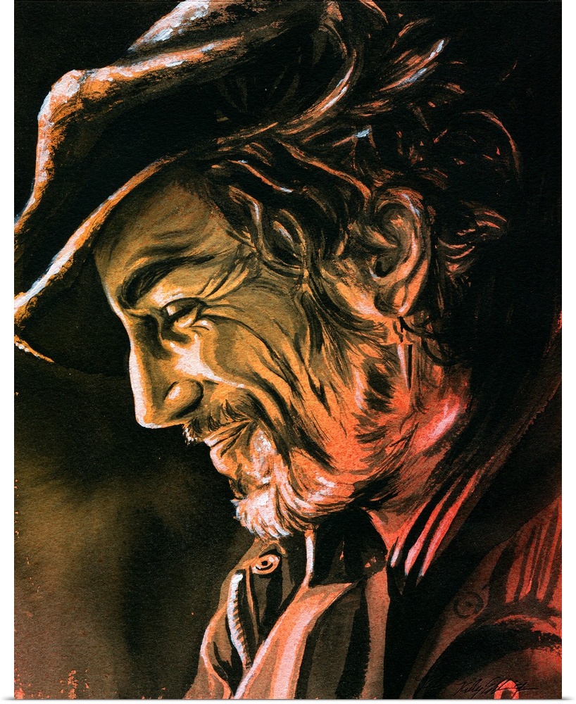 Watercolor portrait of Daniel Day-Lewis.