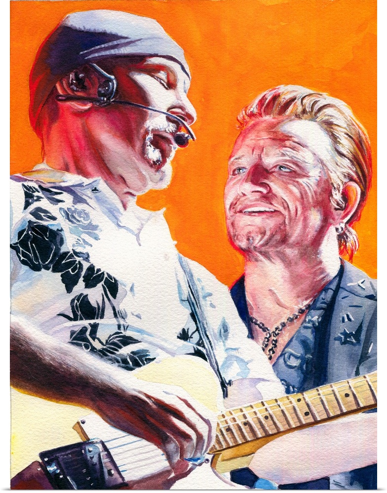 Watercolor painting of the Edge and Bono created for atu2.com 2017.