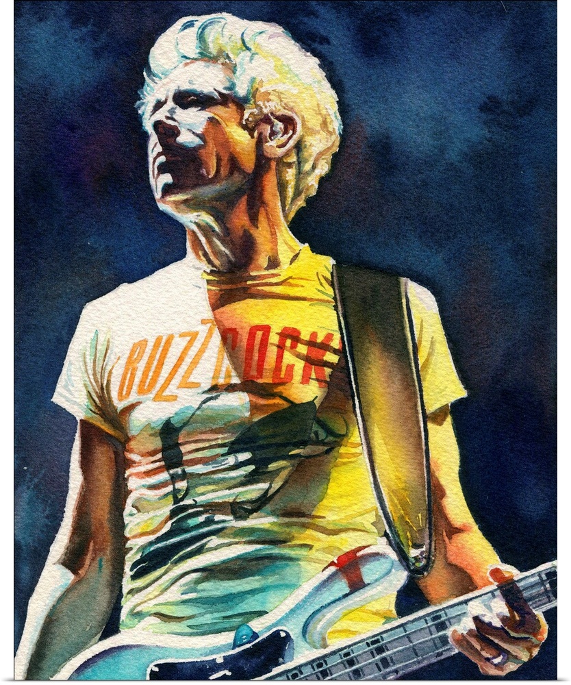 Illustration for atu2.com of Adam Clayton from U2's Innocence and Experience tour in watercolor.