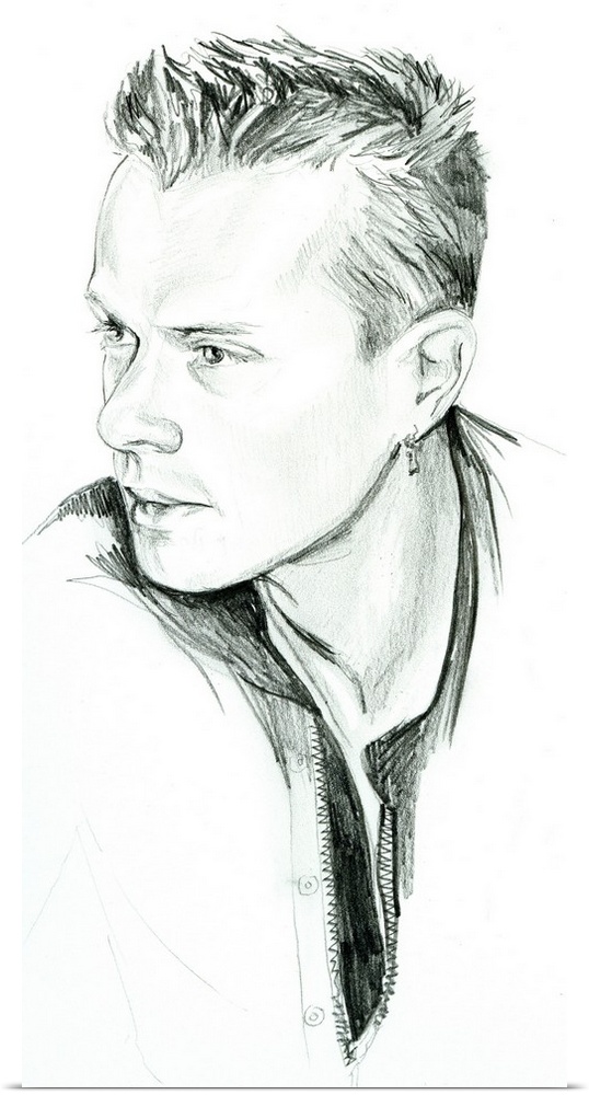 Pencil drawing of the ageless Larry Mullen Jr of U2.