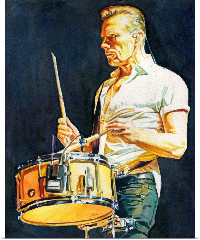 Illustration for atu2.com of Larry Mullen in watercolor.